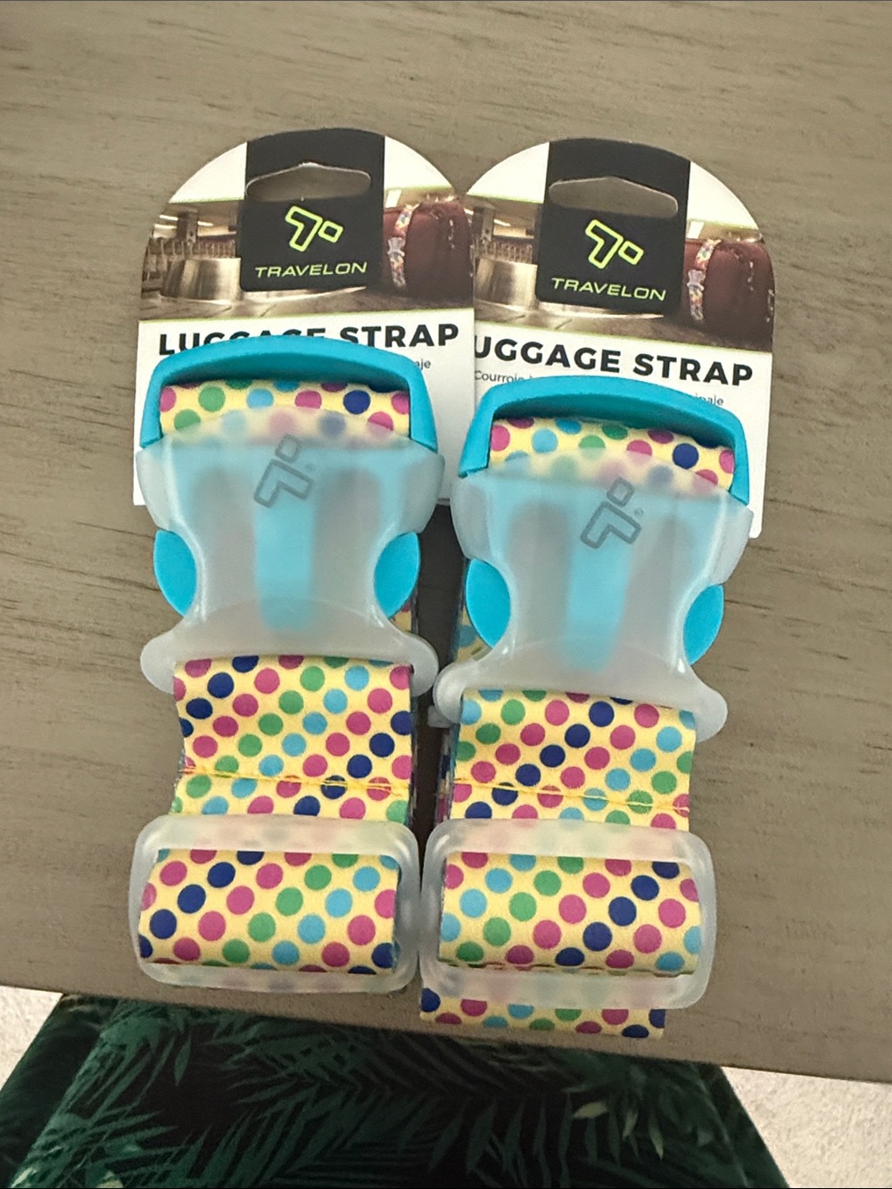 Travelon Yellow Polka Dot Luggage Strap with Teal Accents